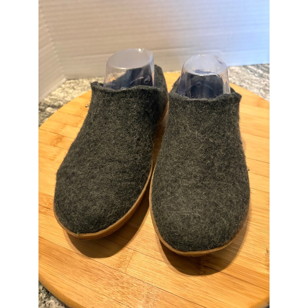 Glerups Model G Charcoal Grey Felted Wool Rubber Sole Slip On Shoes Womens 36